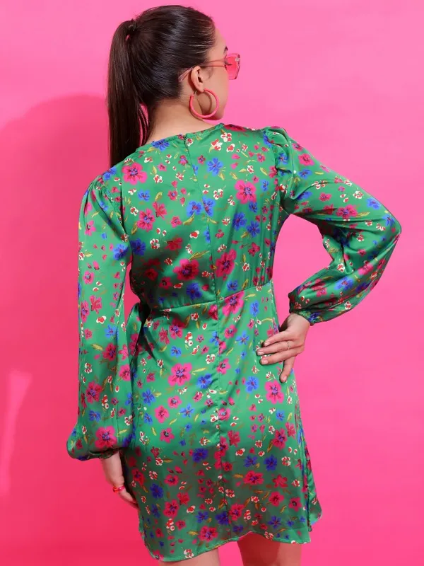 Tokyo Talkies Women Green Printed A-Line Dress