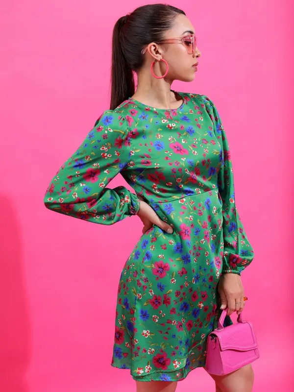 Tokyo Talkies Women Green Printed A-Line Dress