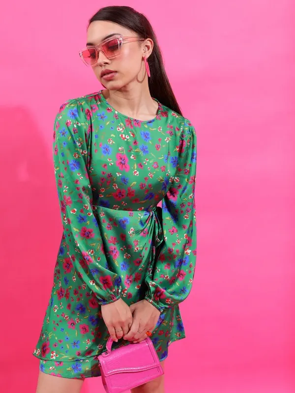 Tokyo Talkies Women Green Printed A-Line Dress