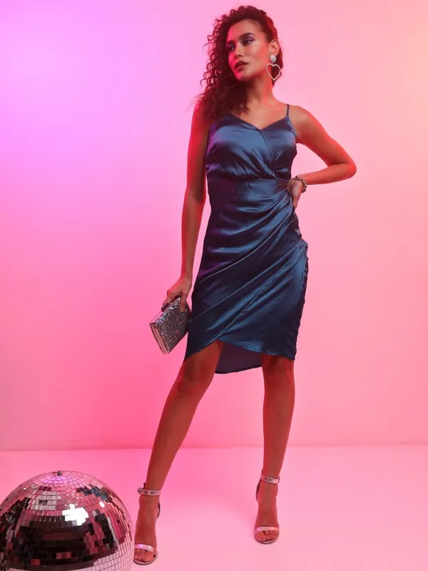 Tokyo Talkies Women Navy Blue Solid Wrap Dress