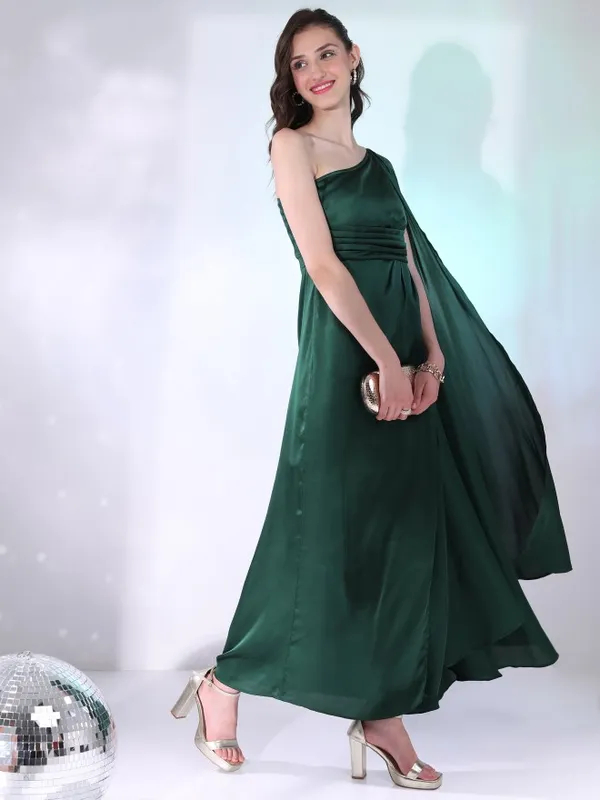 Tokyo Talkies Women Green Solid Wrap Dress