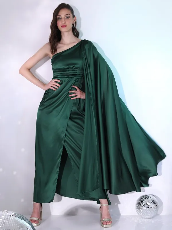 Tokyo Talkies Women Green Solid Wrap Dress