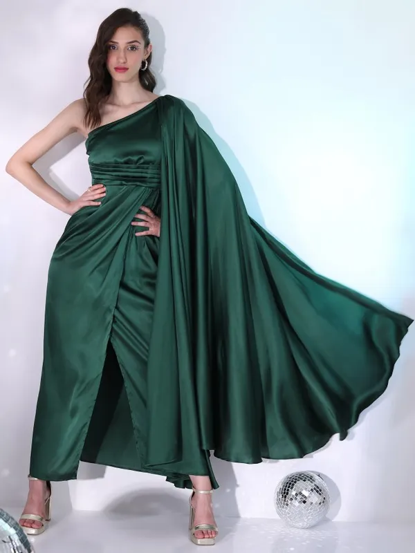 Tokyo Talkies Women Green Solid Wrap Dress