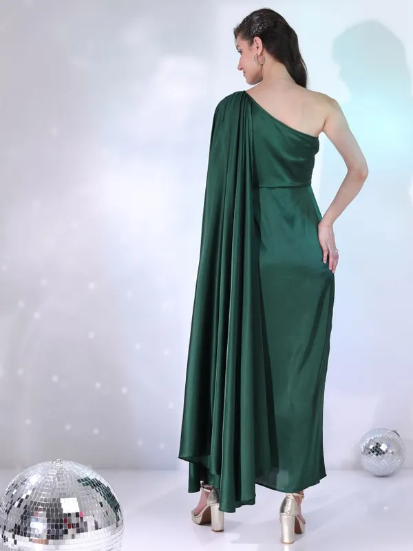 Tokyo Talkies Women Green Solid Wrap Dress