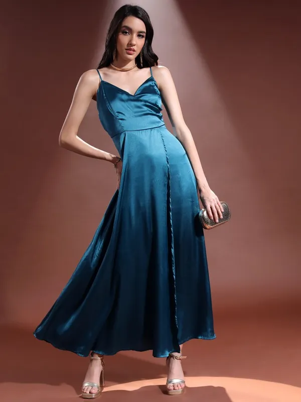  Tokyo Talkies Women Teal Solid Wrap Dresses