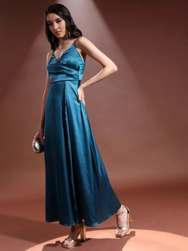  Tokyo Talkies Women Teal Solid Wrap Dresses