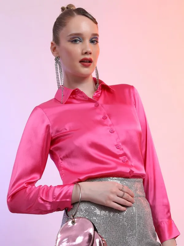  Tokyo Talkies Women Pink Solid Casual Shirts