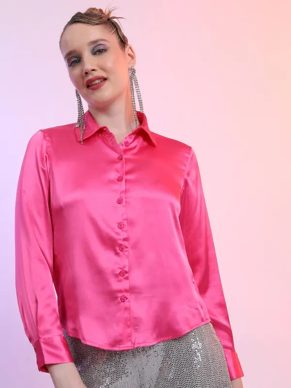  Tokyo Talkies Women Pink Solid Casual Shirts