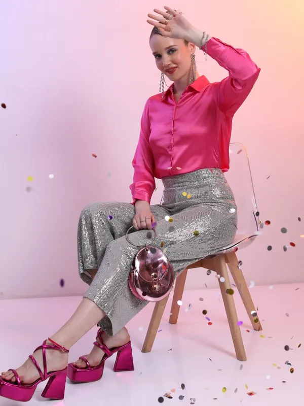  Tokyo Talkies Women Pink Solid Casual Shirts