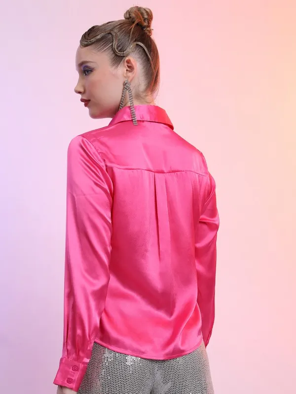  Tokyo Talkies Women Pink Solid Casual Shirts