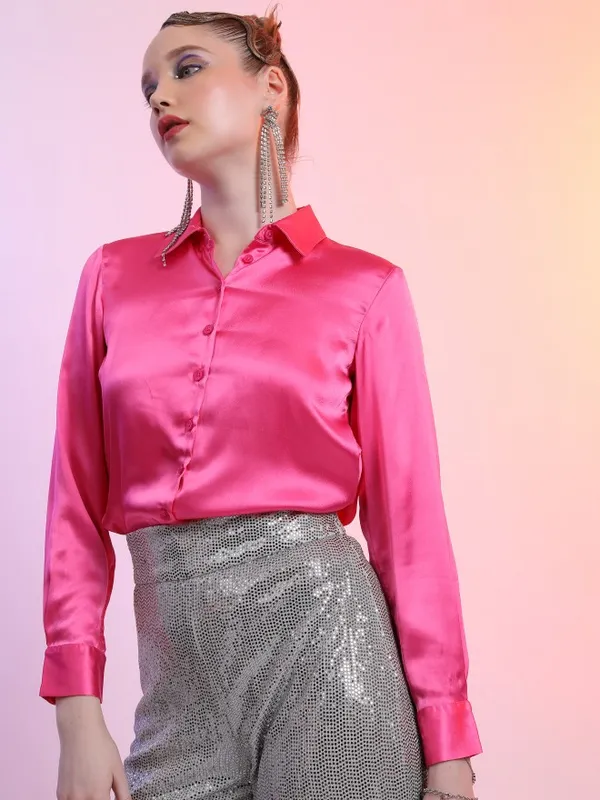  Tokyo Talkies Women Pink Solid Casual Shirts