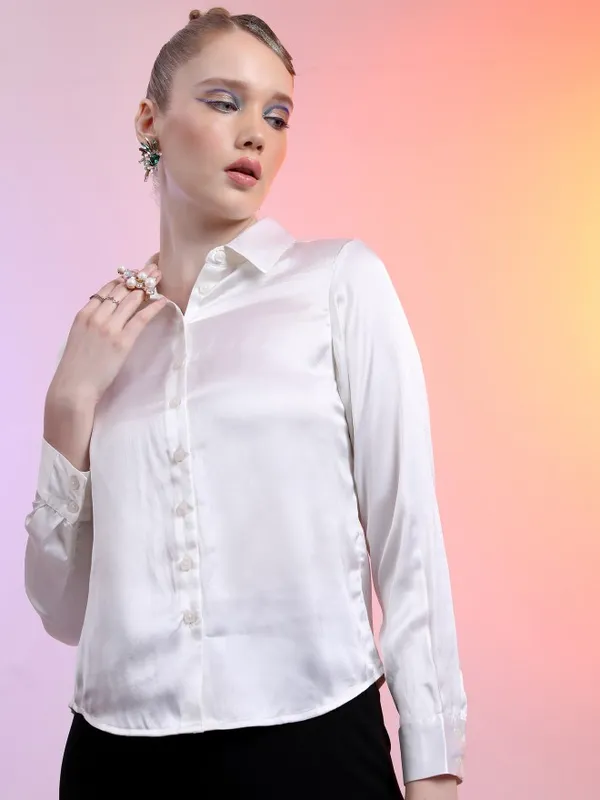  Tokyo Talkies Women Cream Solid Casual Shirts