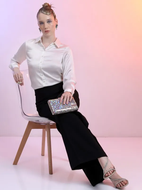  Tokyo Talkies Women Cream Solid Casual Shirts