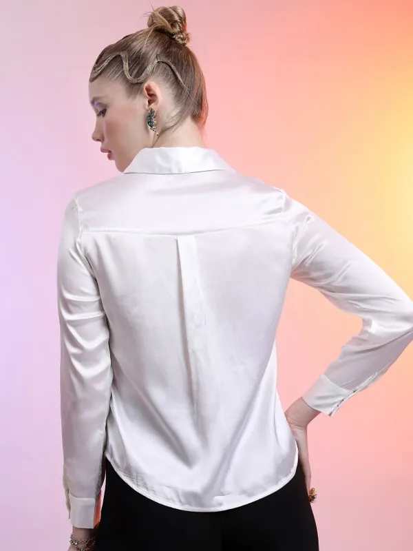  Tokyo Talkies Women Cream Solid Casual Shirts
