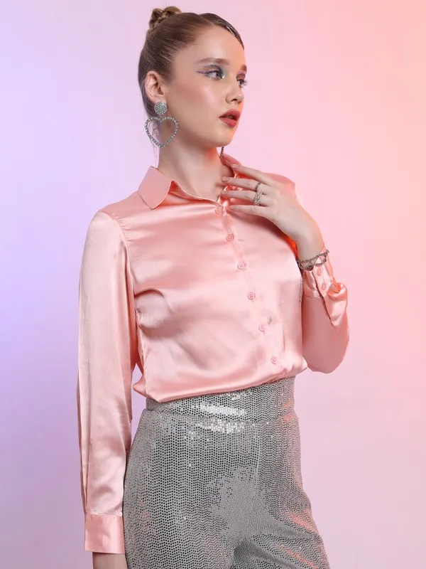  Tokyo Talkies Women Pink Solid Casual Shirts