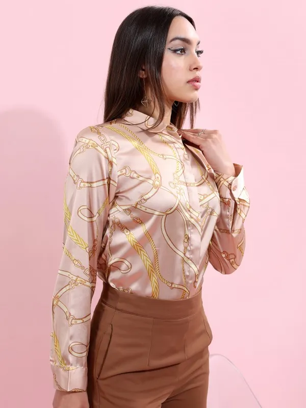  Tokyo Talkies Women Beige Printed Casual Shirts