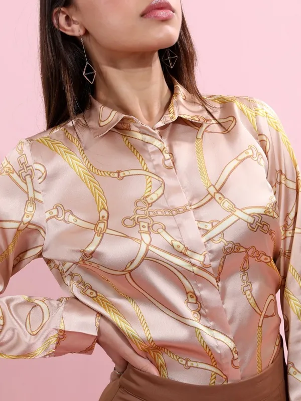  Tokyo Talkies Women Beige Printed Casual Shirts
