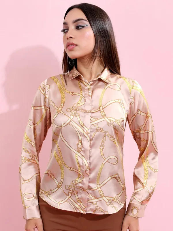  Tokyo Talkies Women Beige Printed Casual Shirts