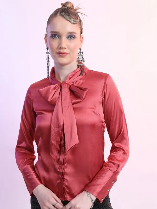  Tokyo Talkies Women Red Solid Casual Shirts