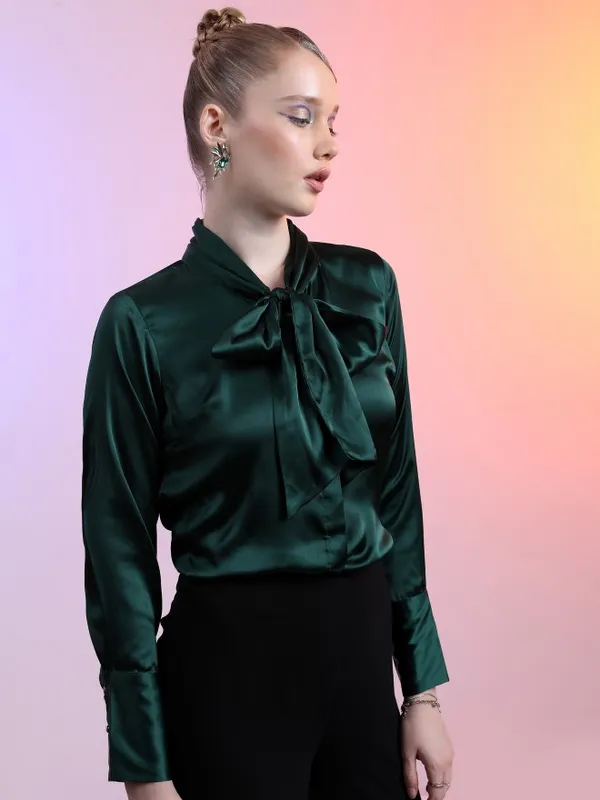  Tokyo Talkies Women Green Solid Casual Shirts