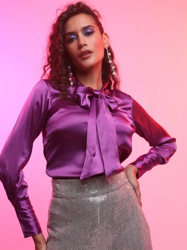  Tokyo Talkies Women Purple Solid Casual Shirts