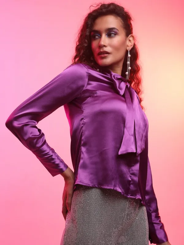  Tokyo Talkies Women Purple Solid Casual Shirts
