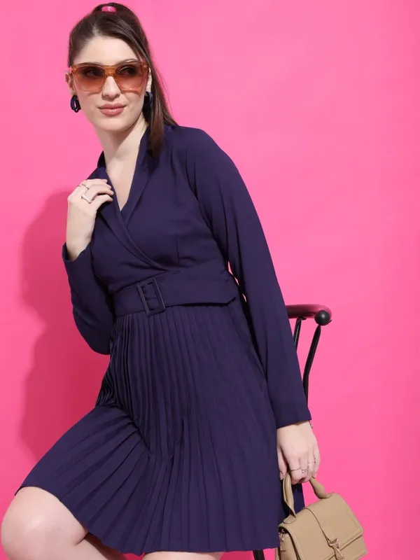  Ketch Women Navy Blue Solid Wrap Dresses