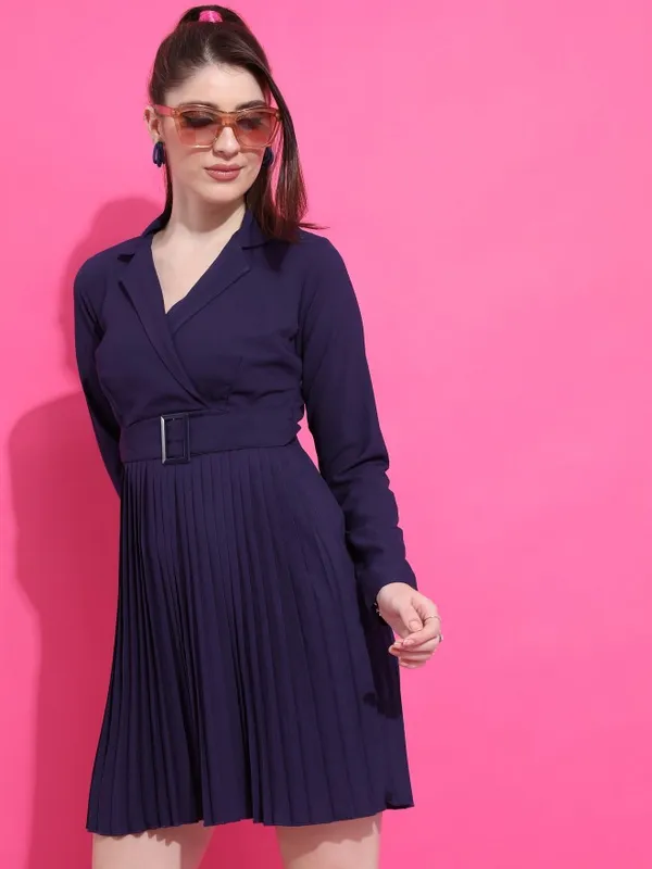  Ketch Women Navy Blue Solid Wrap Dresses