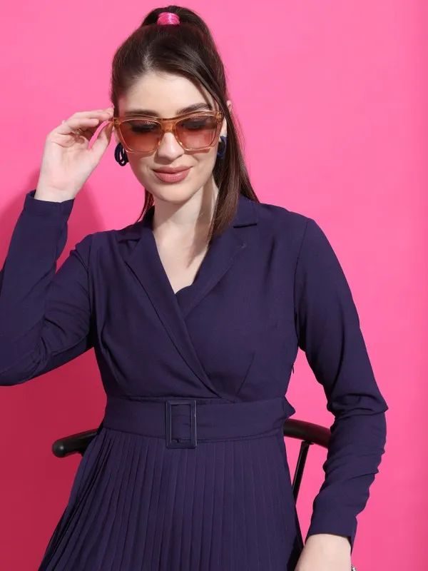  Ketch Women Navy Blue Solid Wrap Dresses