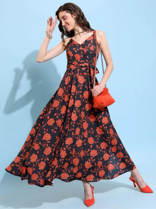 Ketch Women Black Printed Maxi Dresses