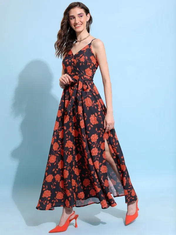  Ketch Women Black Printed Maxi Dresses