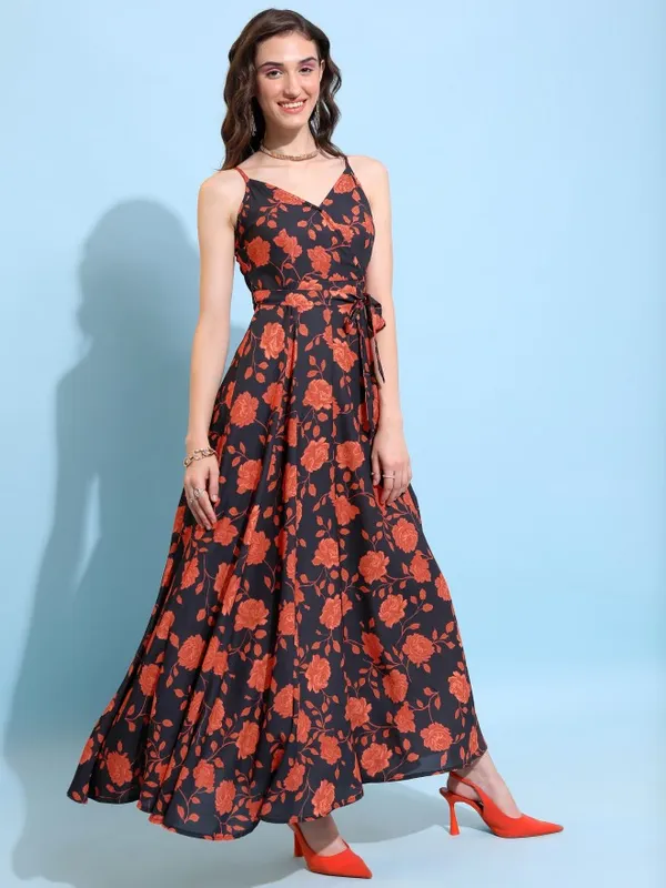  Ketch Women Black Printed Maxi Dresses