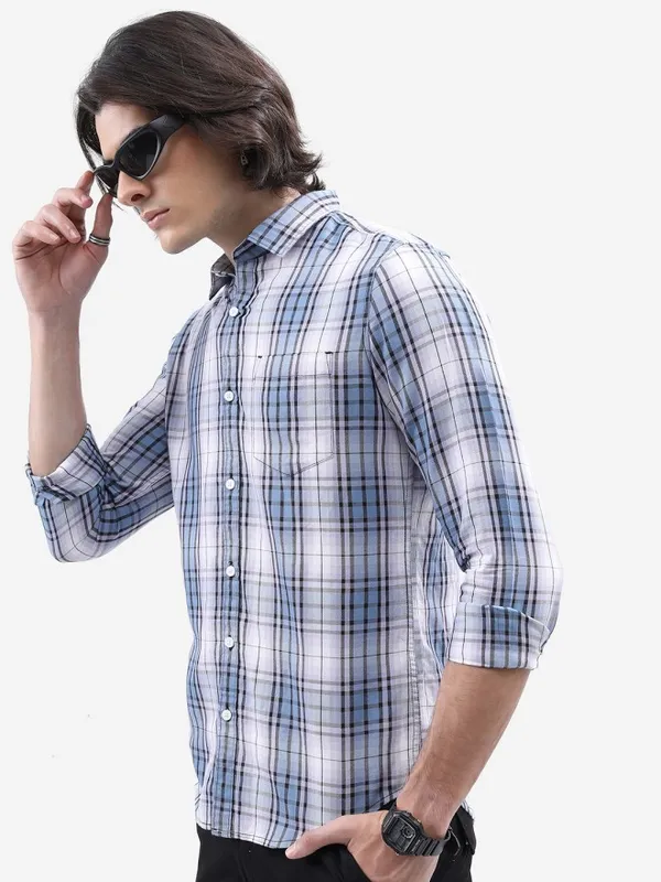  Ketch Men Lavender Checked Slim Fit Casual Shirts