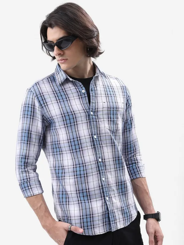  Ketch Men Lavender Checked Slim Fit Casual Shirts