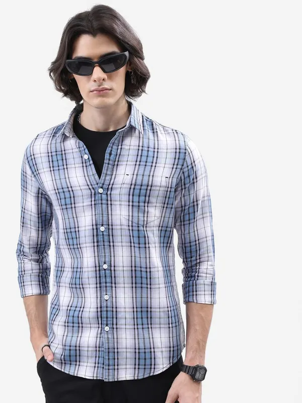  Ketch Men Lavender Checked Slim Fit Casual Shirts