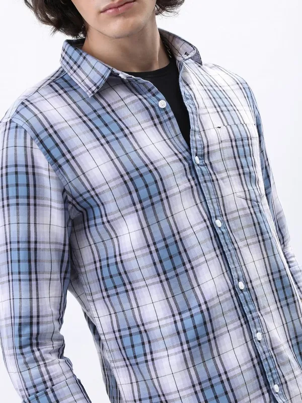  Ketch Men Lavender Checked Slim Fit Casual Shirts