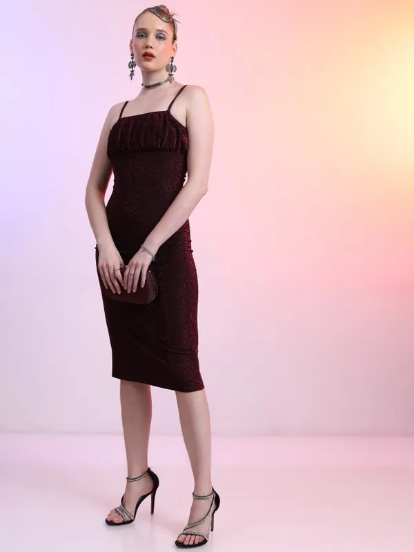 Tokyo Talkies Women Maroon Solid Bodycon Dress