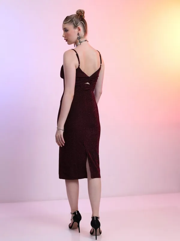 Tokyo Talkies Women Maroon Solid Bodycon Dress