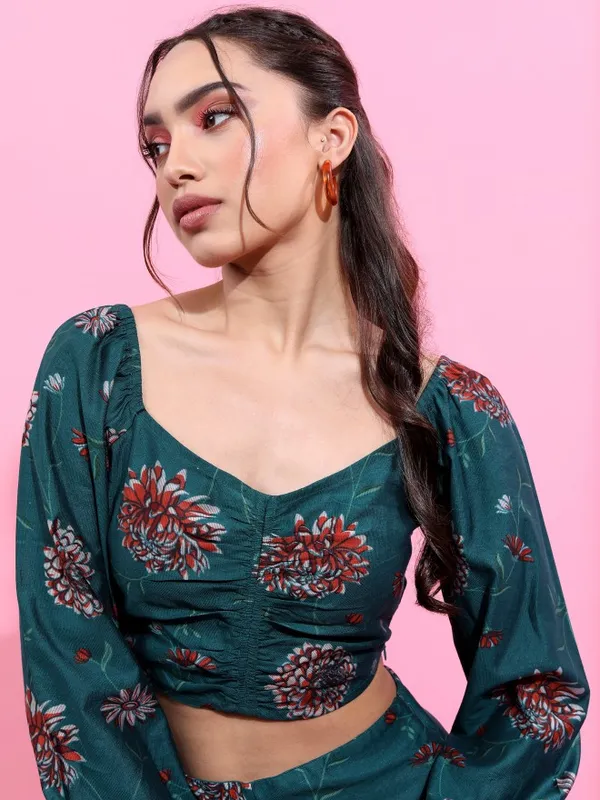 Vishudh Women Teal Top With Trouser