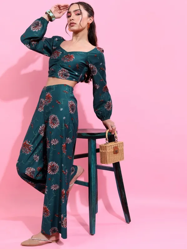 Vishudh Women Teal Top With Trouser