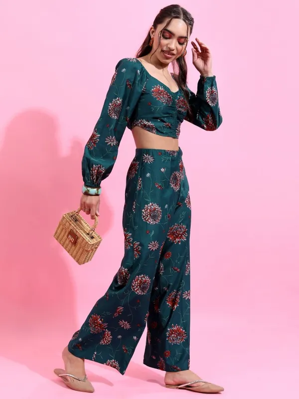 Vishudh Women Teal Top With Trouser