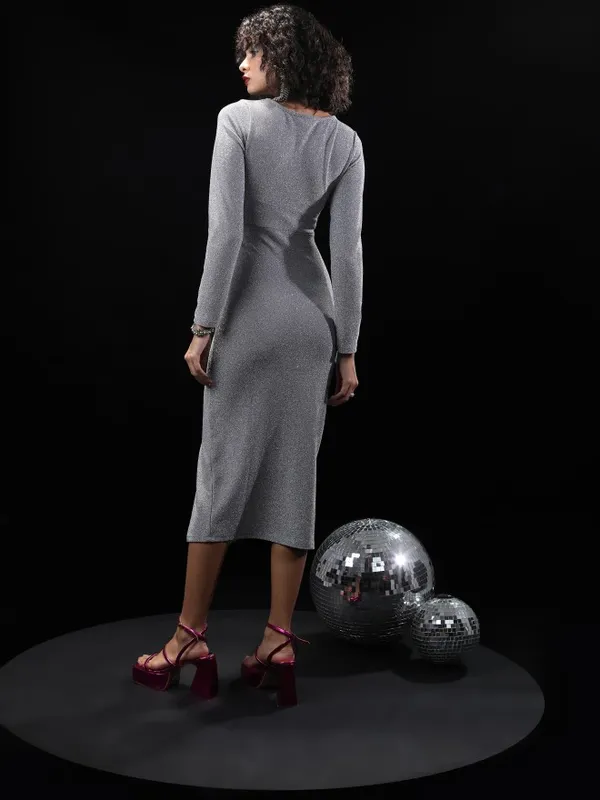 Tokyo Talkies Women Silver Self Design Bodycon Dress