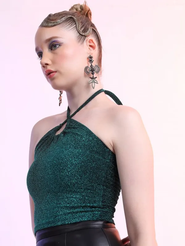  Ketch Women Teal Self Design Fitted Tops