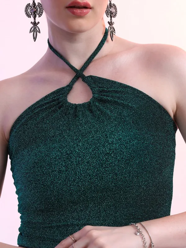  Ketch Women Teal Self Design Fitted Tops