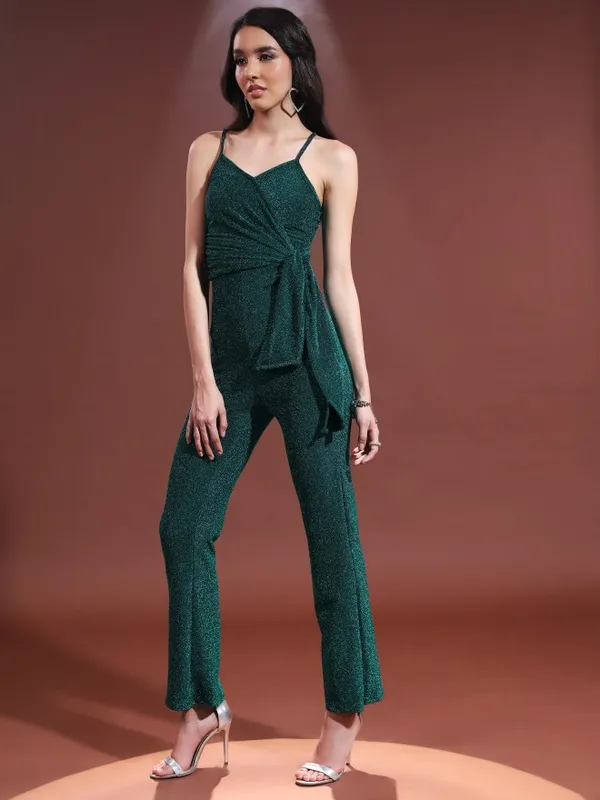  Tokyo Talkies Women Teal Self Design Jumpsuits