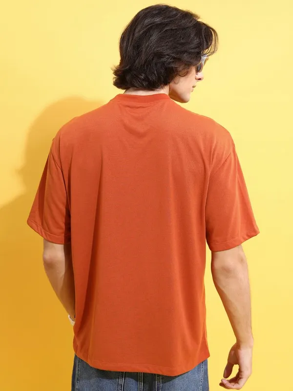 Ketch Men Rust Printed Oversized Fit T-Shirt