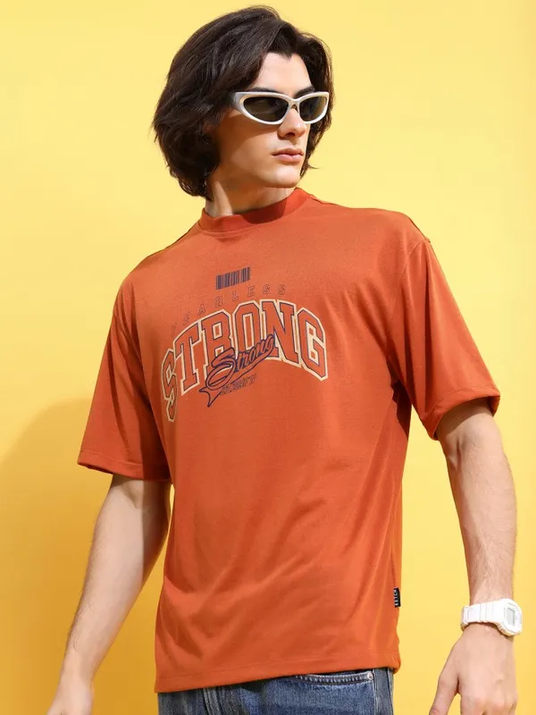 Ketch Men Rust Printed Oversized Fit T-Shirt