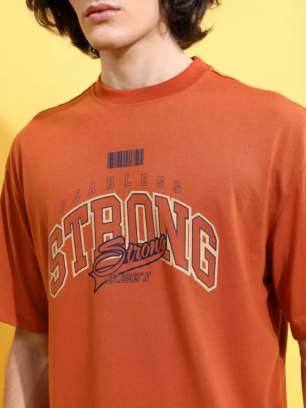 Ketch Men Rust Printed Oversized Fit T-Shirt