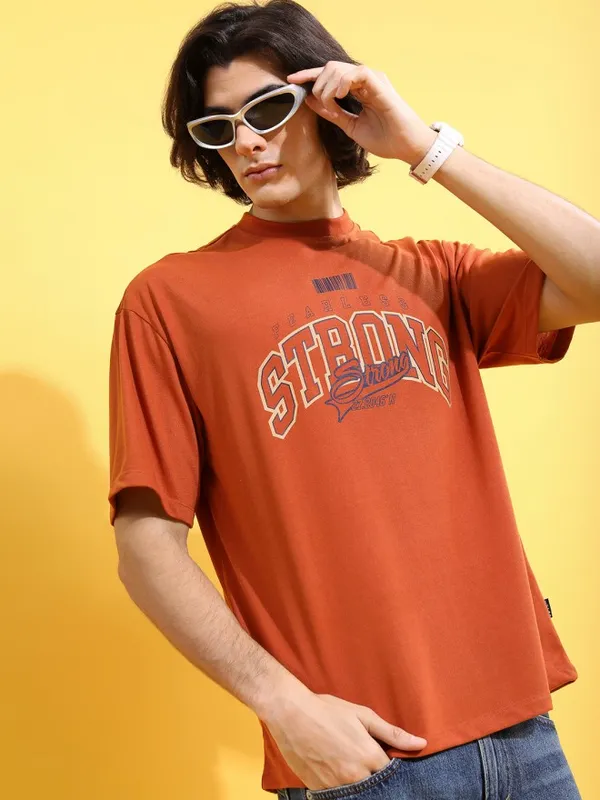 Ketch Men Rust Printed Oversized Fit T-Shirt