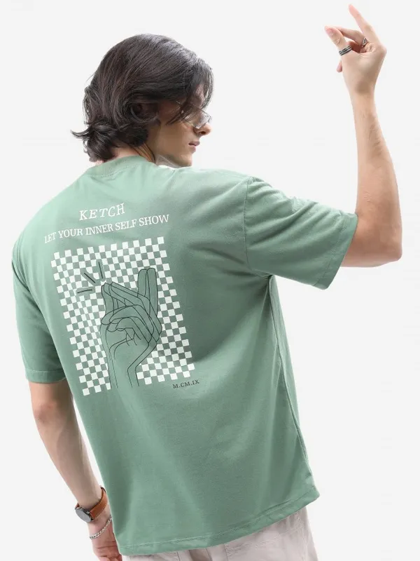  Ketch Men Green Printed Round Neck T-Shirts